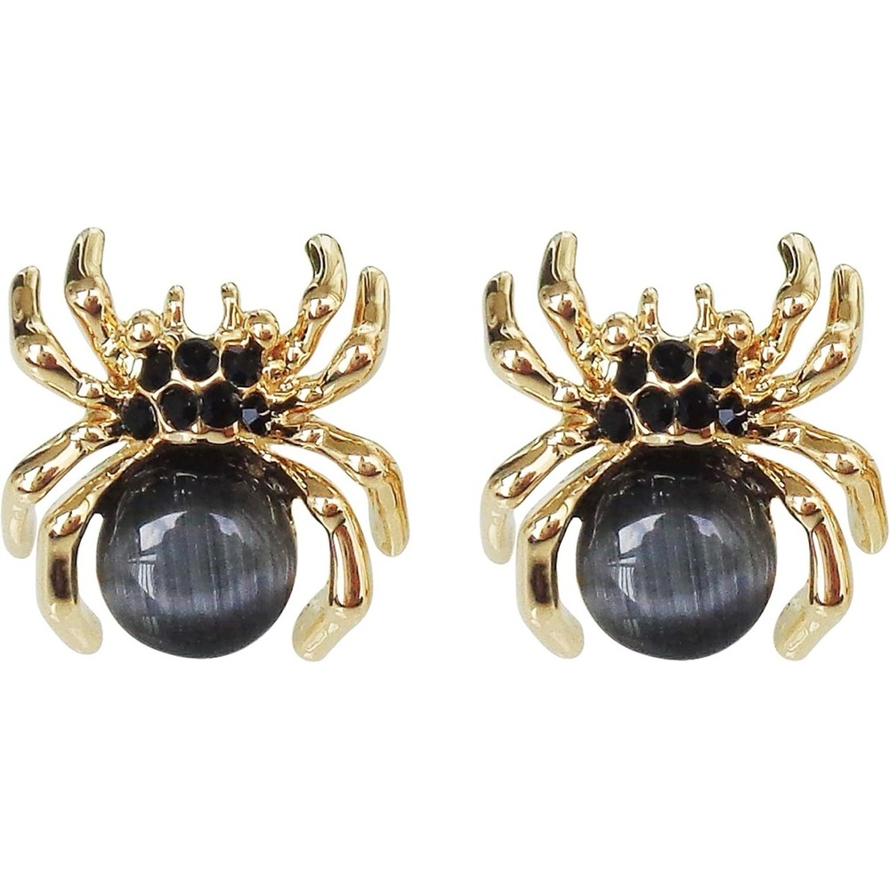 18k Gold Plated Multi-color Crystal Created-Opal Spider Ear Stud Earrings